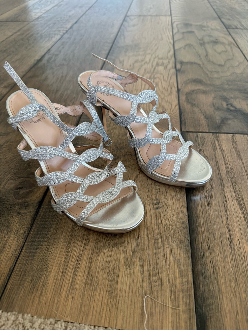 Crystal Embellished Silver Strappy High Heel Sandals